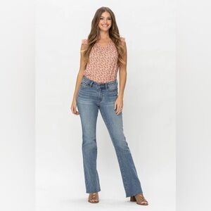 JUDY BLUE MID RISE BOOTCUT RAW HEM JEANS 88604 size 14W